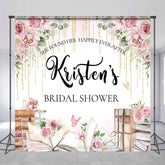 Aperturee - Aperturee Watercolor Rose Custom Name Bridal Shower Backdrop